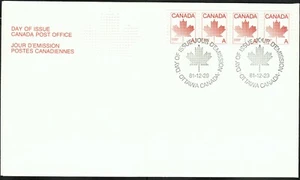 Canada sc#908 Non-Denominated "A" (30¢), Maple Leaf, Strip of 4 from Coil, FDC - Picture 1 of 2