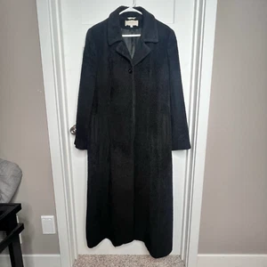 Jones New York Black Trench Coat Size 14 - Wool/Alpaca Suri -Vintage Hide Button - Picture 1 of 21