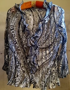 BLUSA LAURA MAX MANGA LARGA MUJER TALLA P/L VOLANTE BLANCO Y NEGRO - Imagen 1 de 11