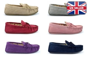 Womens Moccasin Slippers Womens Suede Slippers Ladies Moccasin Suede Slippers - Picture 1 of 26