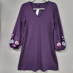 Vestido Ann Taylor Shift Talla Pequeña Púrpura Floral Bordado Manga Cuello en V Informal - Imagen 1 de 11