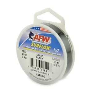 AFW SURFLON Alambre Inoxidable Recubierto Negro 20lb Prueba NUEVO 30' LONGITUD #C020B-0 - Imagen 1 de 2