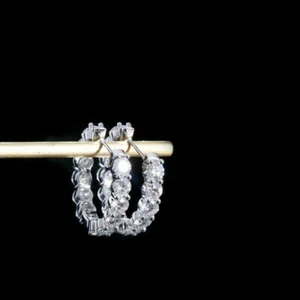 14K White Gold Plated 3Ct Round Cut lab Created Diamond Huggie Hoop Earrings - Picture 1 of 4