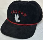 Vintage Black Corduroy Falcon Hat Embroidered Strapback 5 Panel Cap Hat USA Made