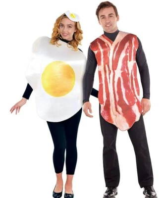 Adulto Unisex Divertido Paquete de Carne y Huevos Disfraz de Desayuno, Adecuado para Halloween Foto 1 de 4