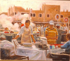 Original painting David Aldus Morocco prob. Marrakesh street scene