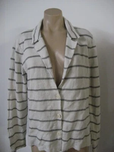 EILEEN FISHER Cotton Metallic Stripe Button Down Jacket Cardigan Top L NWT $278 - Picture 1 of 6