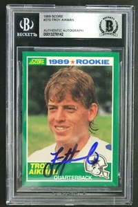 Troy Aikman #8 Dallas Cowboys Signed ROOKIE Card 1989 Score #270 Autographed BAS - Picture 1 of 3