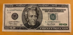 2001 Series $20 Banknote, J10 District, S# CJ 42807463 A - Picture 1 of 2