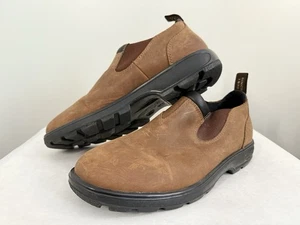 Blundstone Low Cut Slip On Boots Men 10 Brown Leather PU Sole Oil Acid Resistant - Picture 1 of 7