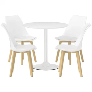 Modern Dining Set Round Table Four Chairs Family Kitchen Five-Piece White - Picture 1 of 12