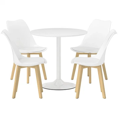 Modern Dining Set Round Table Four Chairs Family Kitchen Five-Piece White - Image 1 of 4
