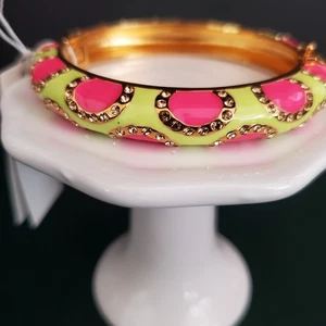 Brazalete Kate Spade Piñata Park Bisagras Rosa Neón Verde Lima Esmalte Placa Dorada Nuevo con Etiquetas - Imagen 1 de 12