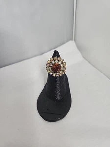 Vintage Topaz Clear Aurora Borelis Rhinestone Cocktail Adjustable Ring - Picture 1 of 9