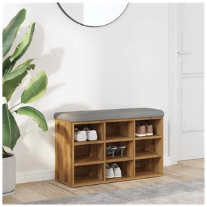 Artisan Oak Shoe Bench 82x32x50 cm with Dark Grey Cushion, Engineered Wood - Picture 1 of 5