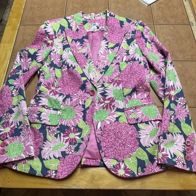 Винтажная розовая многоцветная блейзерная куртка Lilly Pulitzer с цветочным принтом размер 8 - Изображение 1 из 4
