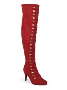 JOURNEE COLLECTION Womens Red Vintage Padded Trill Round Toe Stiletto Boots 6 - Picture 1 of 8