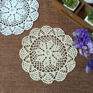 4Pcs/Lot Vintage Hand Crochet Lace Doilies Round Table Cloth Mats Flower 8.6" - Picture 1 of 10