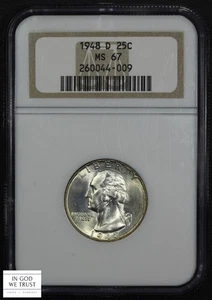 1948 D George Washington Silver Quarter 25C NGC MS 67 - Picture 1 of 5