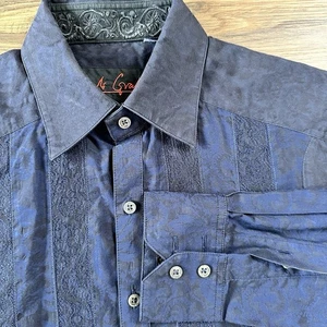 Robert Graham Embroidered Paisley Blue Button Up Long Sleeve Shirt Medium Stripe - Picture 1 of 12