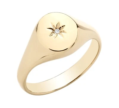 Anillo de sello de oro amarillo de 9 quilates sobre plata para hombre/dama talla M-Z con piedra simulada Foto 1 de 4