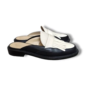 Ann Taylor Negro Marfil Kiltie Cuero Mocasín Slides Mules Zapatos Planos TALLA 8 - Imagen 1 de 10