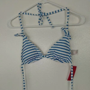 Xhilaration Bikini Top Small 0-2 Juniors Blue White Stripes Swimwear Pool - Picture 1 of 8
