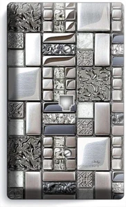 BRUSHED CROME TILE METAL LOOK PHONE TELEPHONE WALLPLATE COVER KITCHEN ROOM DECOR - Picture 1 of 1