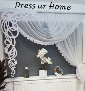 Novelty modern net curtain with guipure lace and felt panel SWAG - Picture 1 of 2