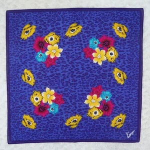 N611 KENZO Blue Flower Leopard Cotton Scarf Scarves Pocket Square 20.5" X 20.5" - Picture 1 of 8