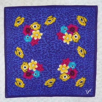 N611 KENZO Azul Flor Leopardo Algodón Bufanda Bufandas Bolsillo Cuadrado 20.5" X 20.5" Foto 1 de 4