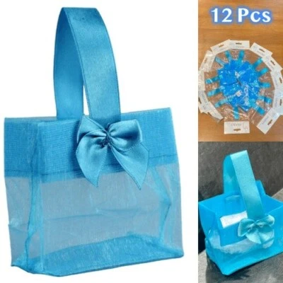 12 Sheer Organza Mini Tote 3x2x3" Wedding Gift Favor Bags Satin Bow Handle - Image 1 of 4