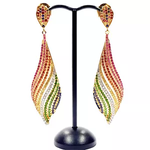Pendiente Meher's 3" 8.05ctw Rubí, Zafiro Multicolor, Tsavorita Multi Piedras Preciosas - Imagen 1 de 4