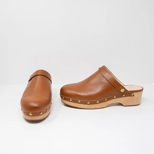 NEU J. Crew wandelbare Leder Nieten verzierte Holzsohle Clogs Schuh braun - Bild 1 von 4