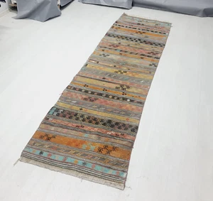Multicolor Turkish Kilim Runner, 2.6x10 ft, Antique Bohemian Handmade kilim Rug - Picture 1 of 9