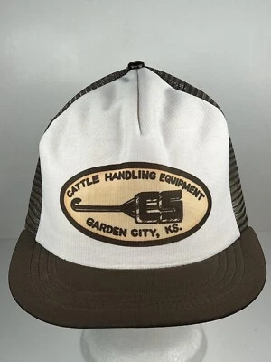 Sombrero de camionero marrón de colección ES equipo de manejo de ganado espuma Snapback ¡LEER! Foto 1 de 4