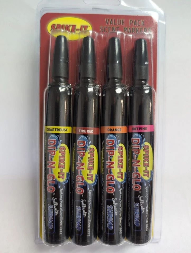SPIKE-IT DIP-N-GLO 4 PACK SHRIMP SCENTED MARKERS CHART/RED/ORANGE/HOT PINK - Image 1 of 1