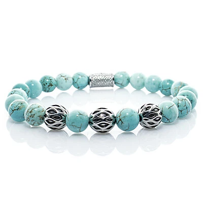Türkis Armband Bracelet Perlenarmband Beads silber 8mm Edelstahl Perlen - Bild 1 von 4