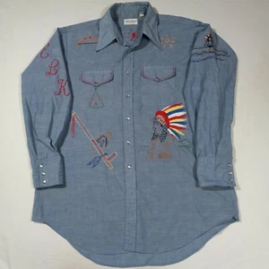Indianer 70er Handbesticktes Chambray Western Hemd Chippewa Fit 2XLT - Bild 1 von 10