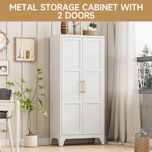 Metal Storage Cabinet With Long Handle & Adjustable Shelves For Kitchen Pantry - Picture 1 of 14
