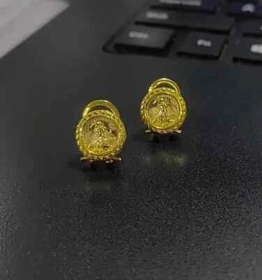Without Stone 12 mm Coin Estate American Eagle Earrings 14k Yellow Gold Plated - Image 1 of 4