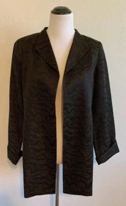 $498 Eileen Fisher Black Modern Textured Jacquard Open Silk Jacket Coat Sz M - Picture 1 of 5