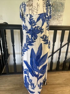 Abito Calypso St. Barth blu bianco 100% cotone misto lino tg. XL - Foto 1 di 7