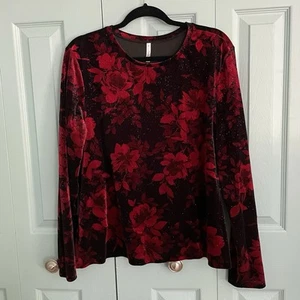 White Stag Womens Blouse XL Velvet Dark Romantic Witchy Sparkle Red Black Floral - Picture 1 of 9