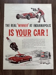 1953 Champion Spark Plugs Print Ad America’s Favorite Indy 500 - Picture 1 of 2