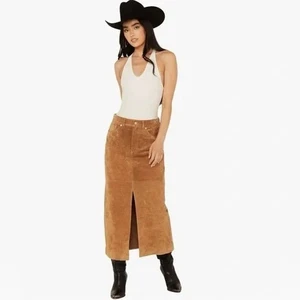 Damen Echt Lammleder Leder Rock Weich Stylisch Braun Wildleder Rock Leder - Bild 1 von 7