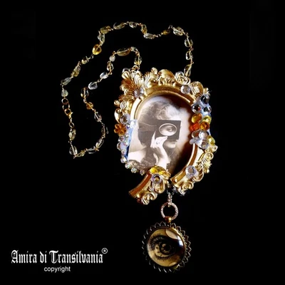 Vintage Assemblage Jewelry Necklace Pendant Luxury Countess of Castiglione Eye - Image 1 of 4