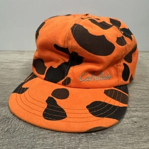 VTG Cabela's Orange Spot Camo Fitted Insulated Hunting Hat Earflaps Large USA - Picture 1 of 14