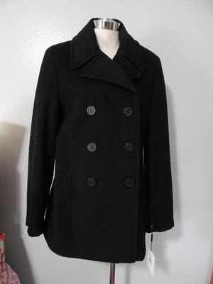 Novo com etiquetas! Casaco de ervilha "CALVIN KLEIN" preto mistura lã/cashmere peito duplo tamanho 8 - Imagem 1 de 4