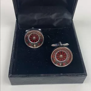 Gamble Roulette Red Silver Mens Cufflinks in gift box New in box - Picture 1 of 10